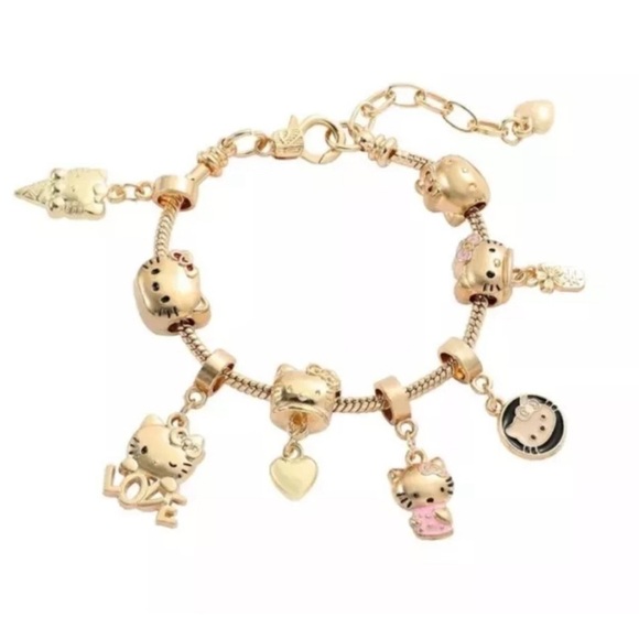 Sanrio Hello Kitty Charm Bracelet Adjustable Gold-Tone 8 Charms Included NEW - Picture 1 of 6